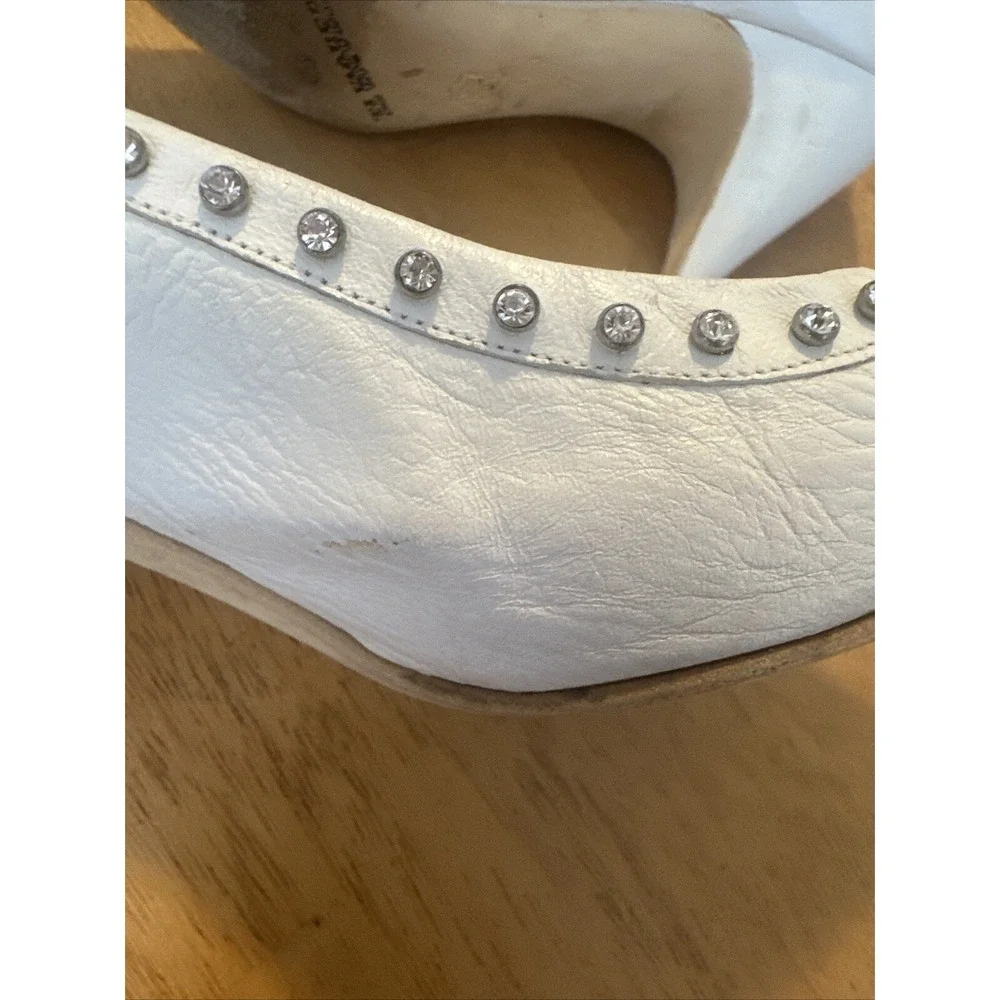 vintage el vaquero white leather heels pumps‎ rhinestone outline size 37